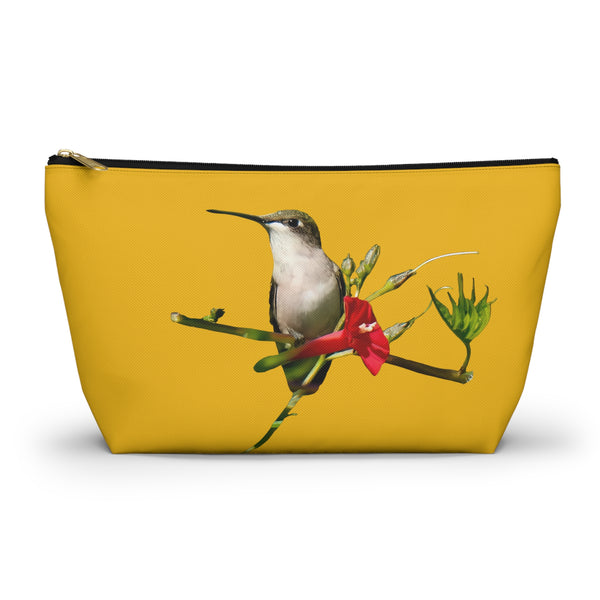 Hummingbird Red Bloom Yellow Accessory Pouch w T-bottom