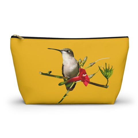 Hummingbird Red Bloom Yellow Accessory Pouch w T-bottom