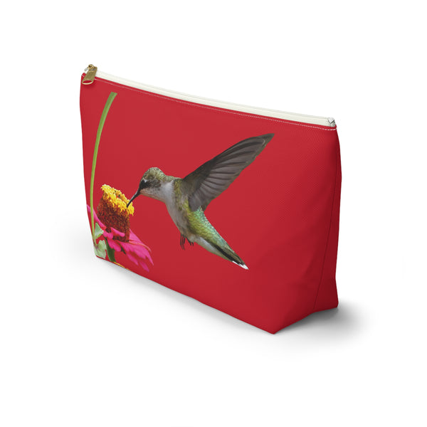 Hummingbird Zinnia Sip Red Accessory Pouch w T-bottom