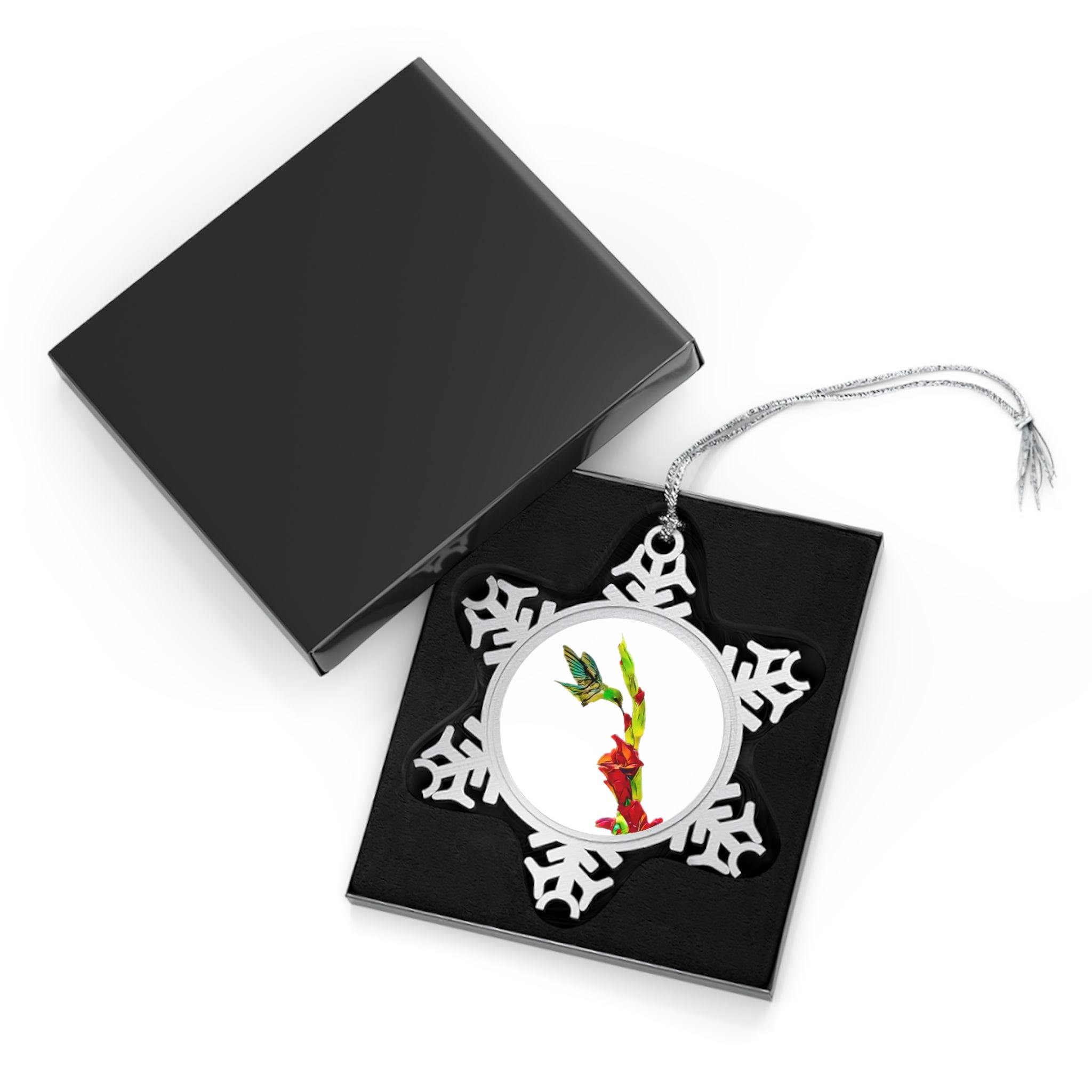 Hummingbird Gladiolus Pewter Snowflake Ornament