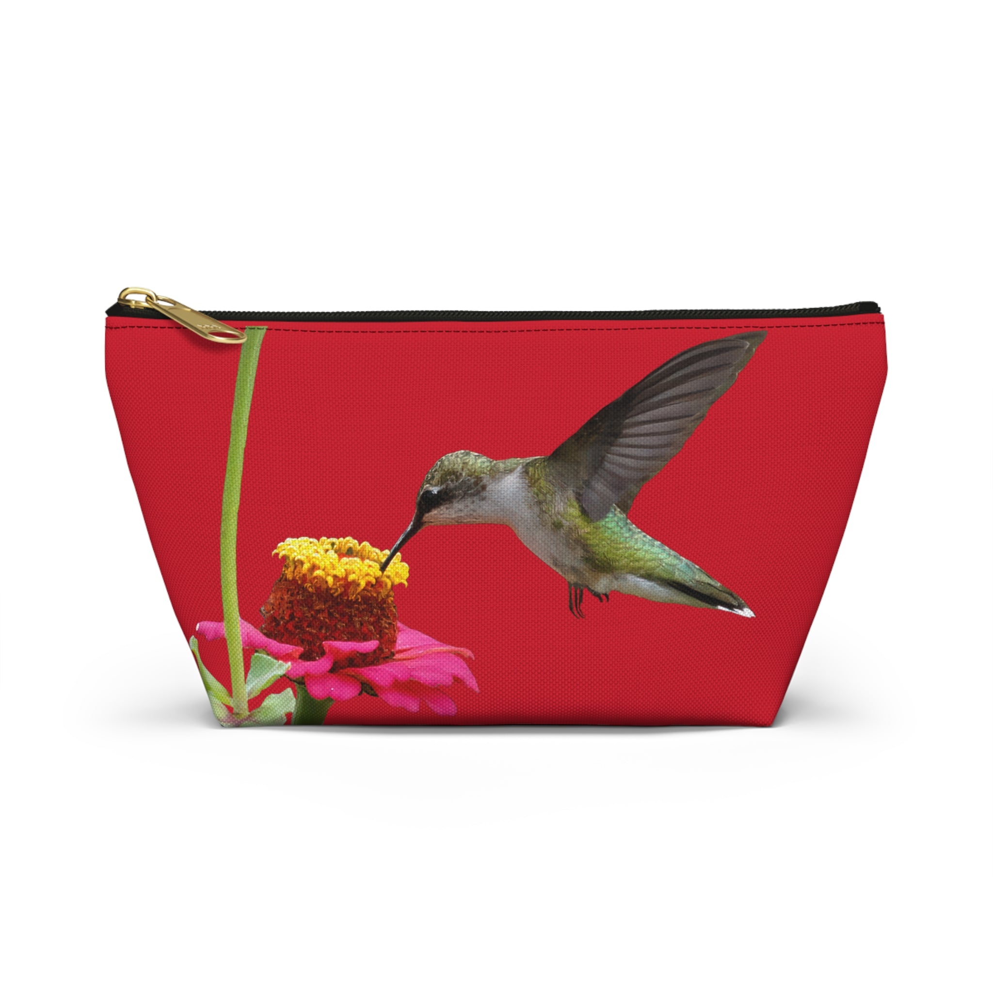 Hummingbird Zinnia Sip Red Accessory Pouch w T-bottom