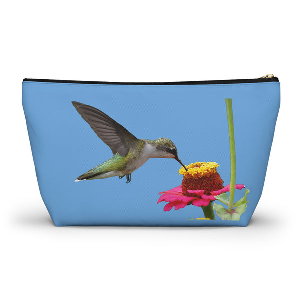 Hummingbird Zinnia Sip Light Blue Accessory Pouch w T-bottom