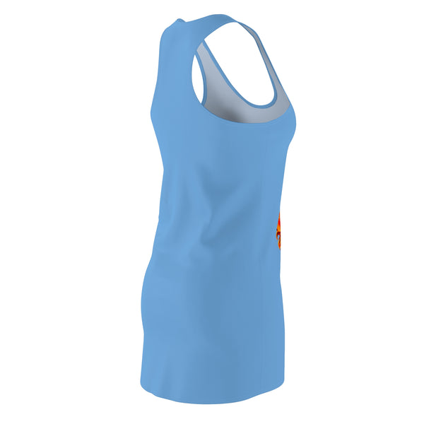 Hummingbird Orange Platform Blue Women's Cut & Sew Racerback Dress (AOP)