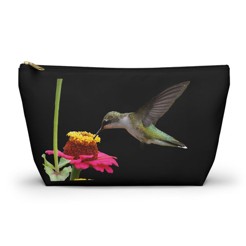 Hummingbird Zinnia Sip Black Accessory Pouch w T-bottom