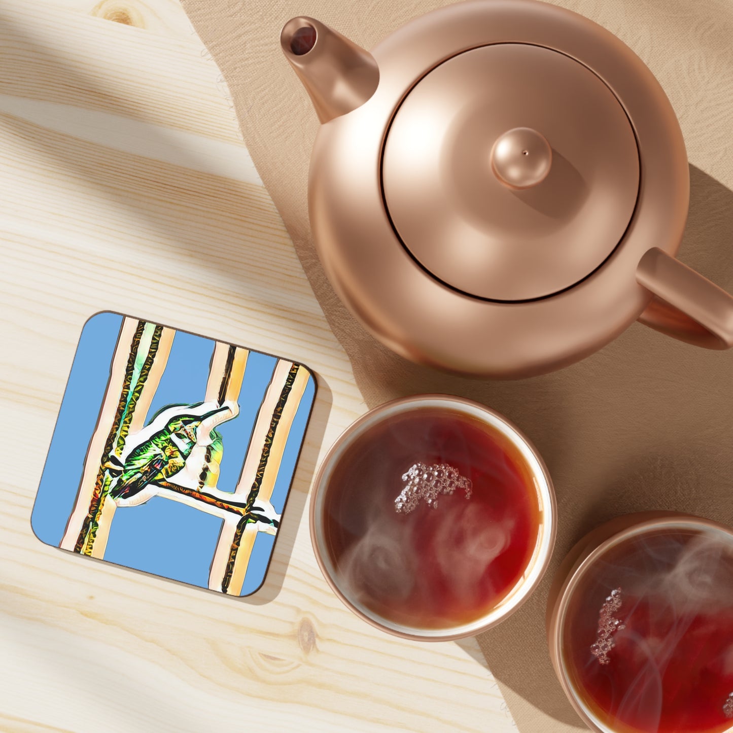 Hummingbird Gaze Light Blue Hardboard Back Coaster