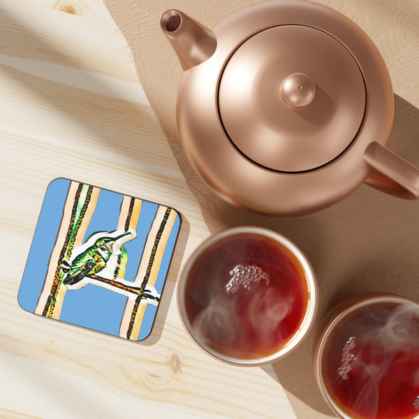 Hummingbird Gaze Light Blue Hardboard Back Coaster