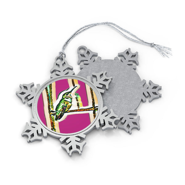 Hummingbird Gaze Pewter Neat Pink Snowflake Ornament