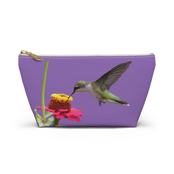 Hummingbird Zinnia Sip Day Purple Accessory Pouch w T-bottom