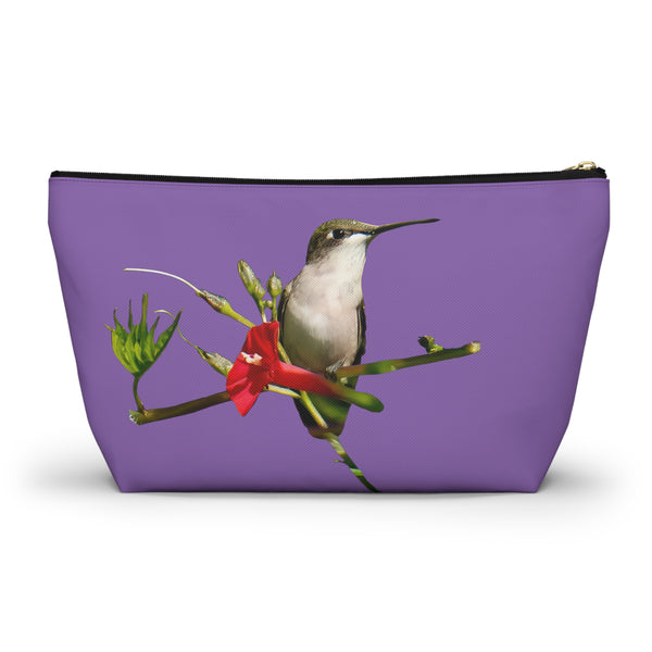 Hummingbird Red Bloom Day Purple Accessory Pouch w T-bottom