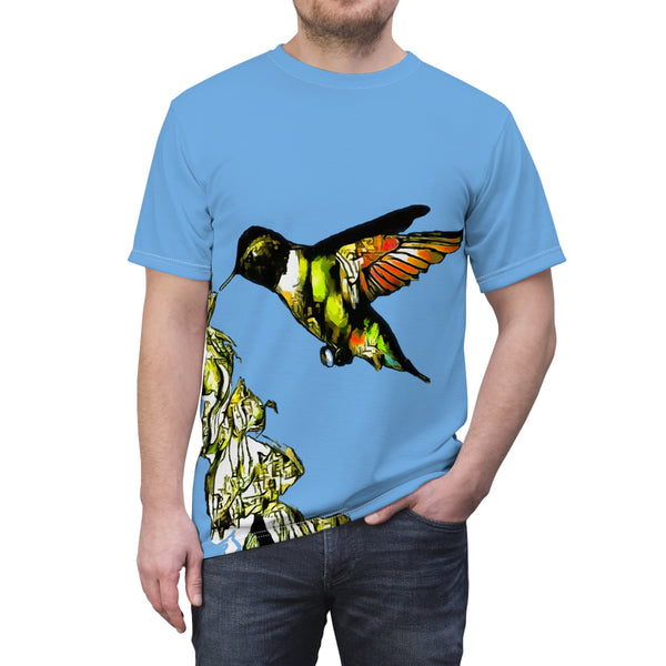 Unisex Cut & Sew Hummingbird Stick Light Blue Tee (AOP 1)