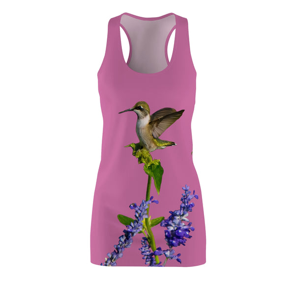 Hummingbird Lookout Neat Pink Women's Cut & Sew Racerback Dress (AOP)