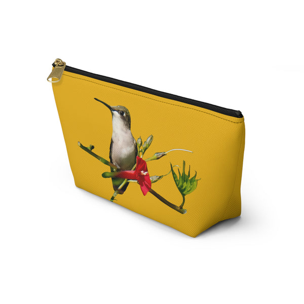 Hummingbird Red Bloom Yellow Accessory Pouch w T-bottom