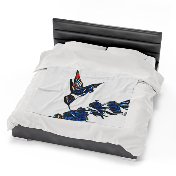 Hummingbird Blue Stick Velveteen Plush Blanket