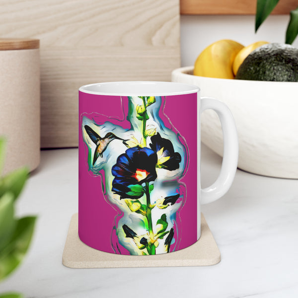 Hummingbird Standing Neat Pink Ceramic Mug 11oz