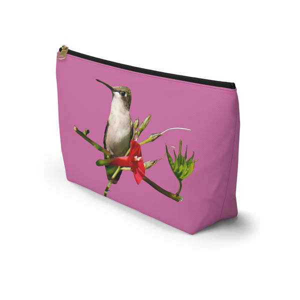 Hummingbird Red Bloom Neat Pink Accessory Pouch w T-bottom '