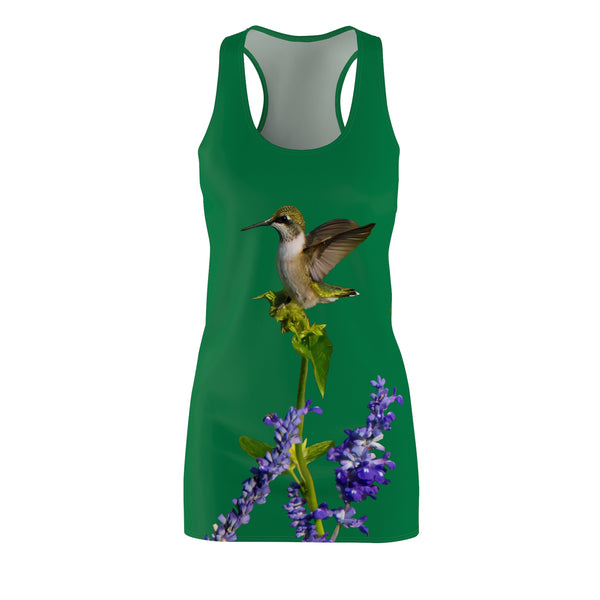 Hummingbird Lookout Green Women's Cut & Sew Racerback Dress (AOP)