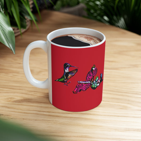 Hummingbird Bounce Light Red Ceramic Mug 11oz