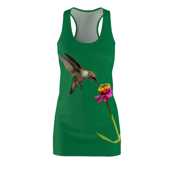 Hummingbird Zinnia Sip Green Women's Cut & Sew Racerback Dress (AOP)