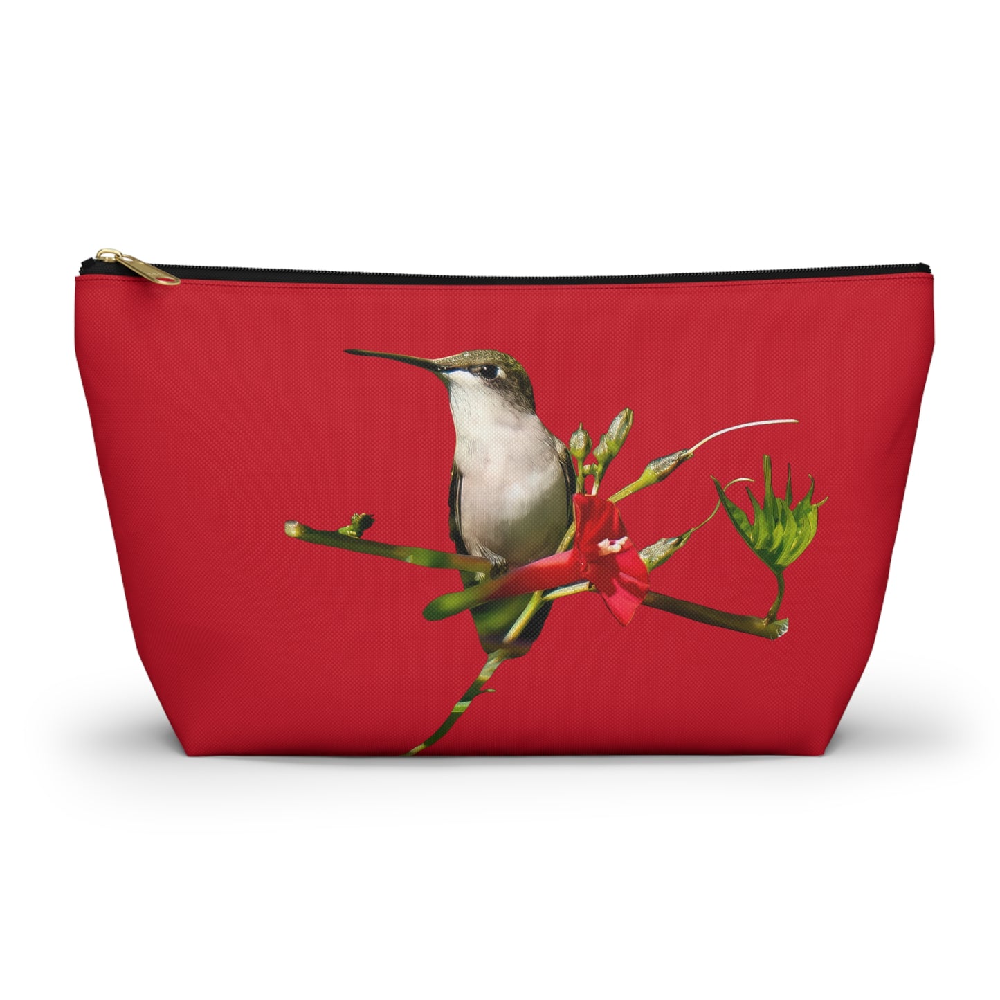 Hummingbird Red Bloom Red Accessory Pouch w T-bottom
