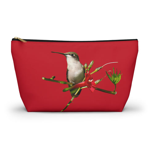 Hummingbird Red Bloom Red Accessory Pouch w T-bottom
