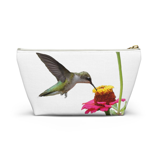 Hummingbird Zinnia Sip White Accessory Pouch w T-bottom