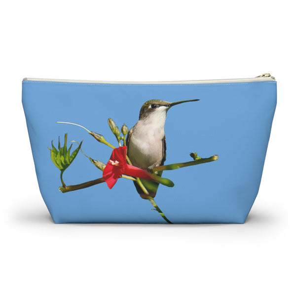 Hummingbird Red Bloom Light Blue Accessory Pouch w T-bottom