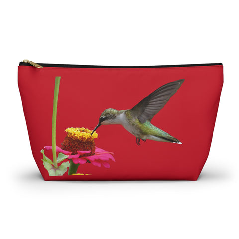 Hummingbird Zinnia Sip Red Accessory Pouch w T-bottom