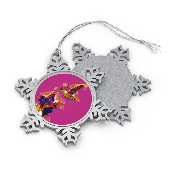 Hummingbird Violet Pewter Neat Pink Snowflake Ornament 1