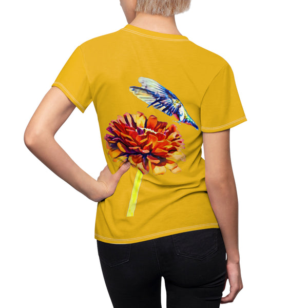 Women's Cut & Sew Hummingbird Wings Up Yellow Tee (AOP 1)