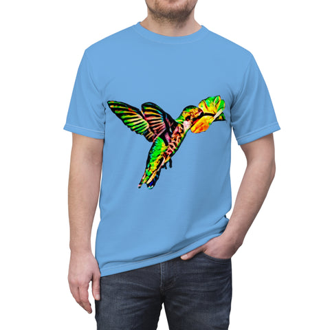 Unisex Cut & Sew Hummingbird Emerald Light Blue Tee (AOP 1)