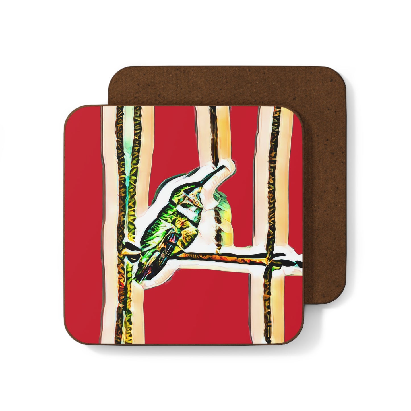 Hummingbird Gaze Red Hardboard Back Coaster