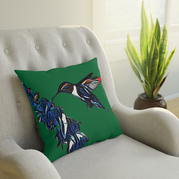 Hummingbird Blue Stick Green Cushion