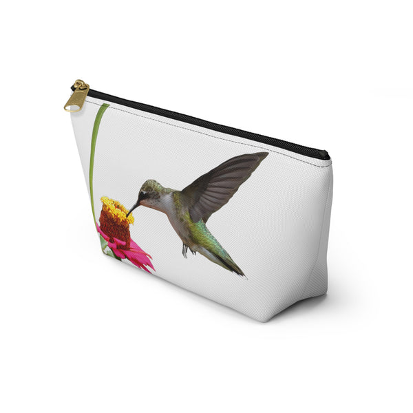 Hummingbird Zinnia Sip White Accessory Pouch w T-bottom