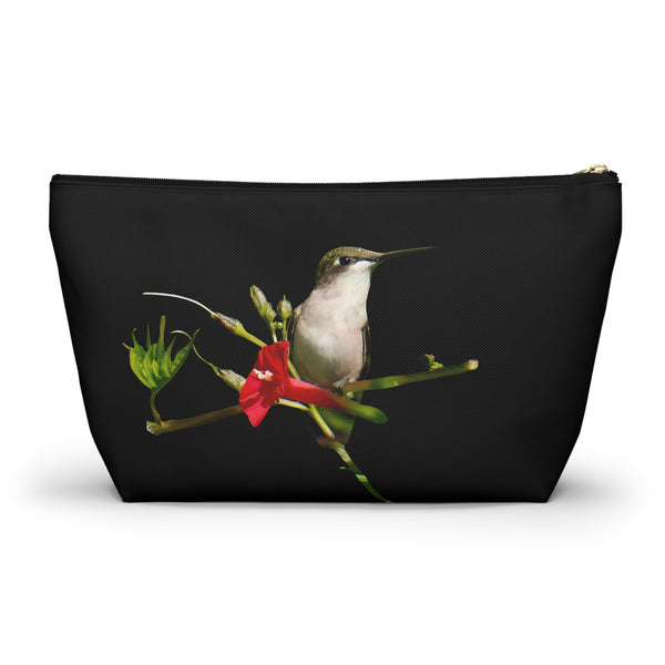 Hummingbird Red Bloom Black Accessory Pouch w T-bottom