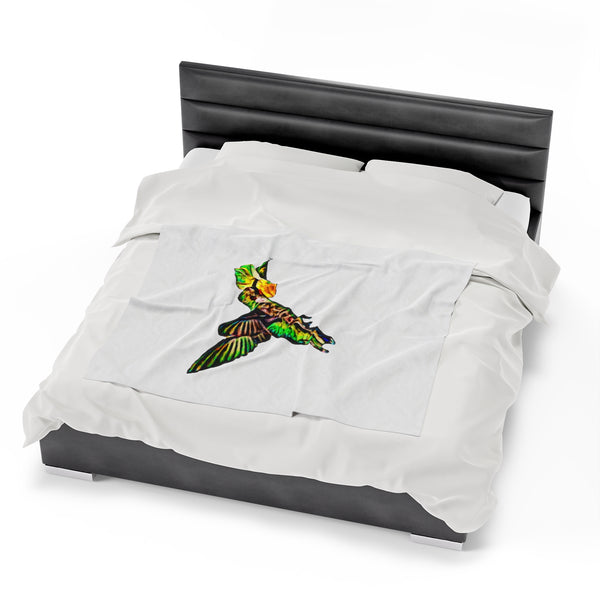 Hummingbird Emerald Sip Velveteen Plush Blanket