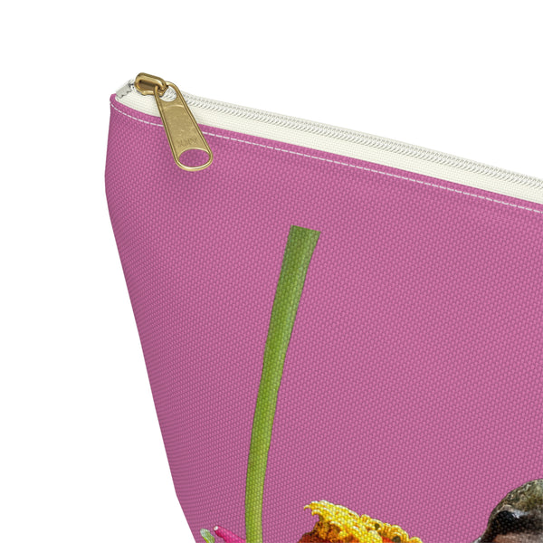 Hummingbird Zinnia Sip Neat Pink Accessory Pouch w T-bottom
