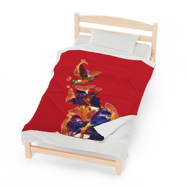 Hummingbird Violet Red Plush Blanket