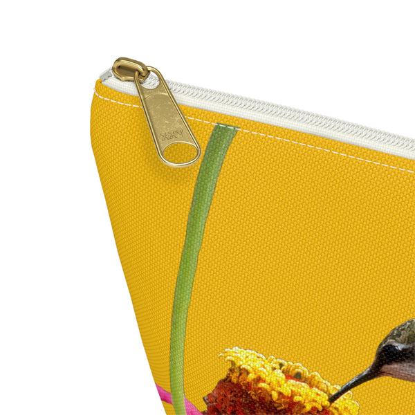 Hummingbird Zinnia Sip Yellow Accessory Pouch w T-bottom