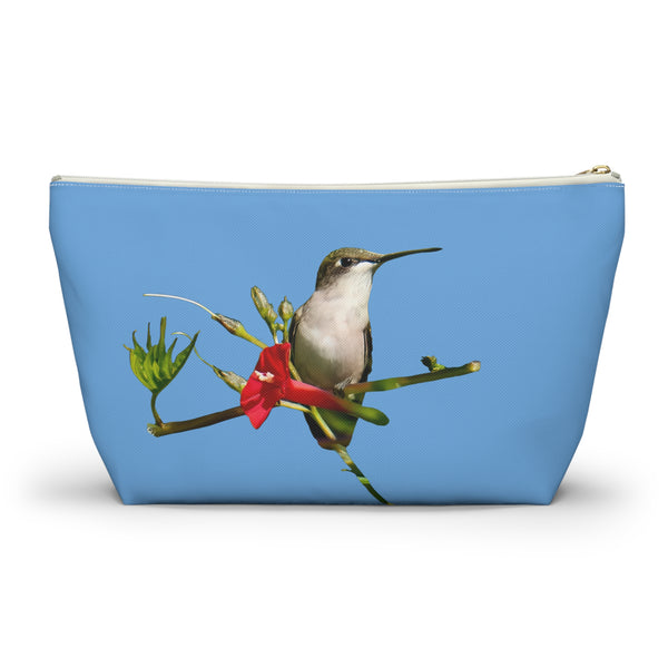 Hummingbird Red Bloom Light Blue Accessory Pouch w T-bottom