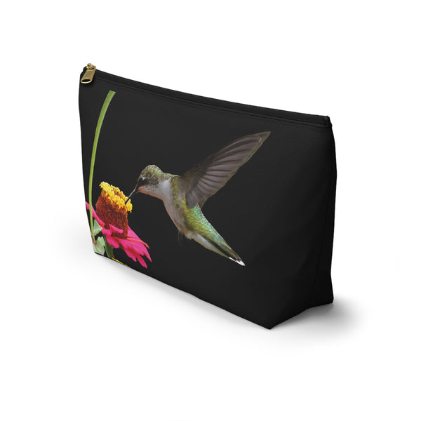 Hummingbird Zinnia Sip Black Accessory Pouch w T-bottom