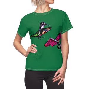 Women's Cut & Sew Hummingbird Bounce  Green Tee (AOP 1)