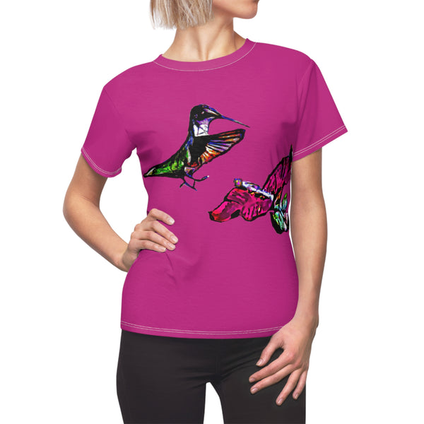 Women's Cut & Sew Hummingbird Bounce  Neat Pink Tee (AOP 1)