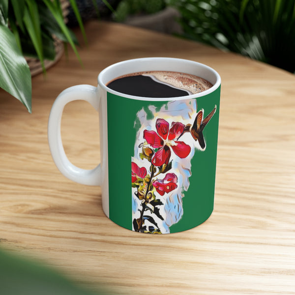 Hummingbird Red Rosa Green Ceramic Mug 11oz