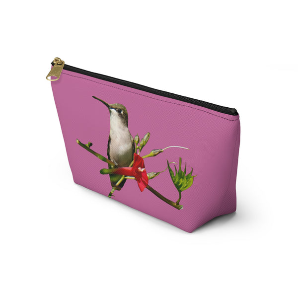 Hummingbird Red Bloom Neat Pink Accessory Pouch w T-bottom