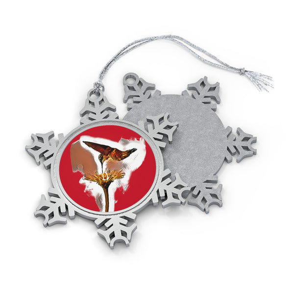 Hummingbird Flame Pewter Red Snowflake Ornament