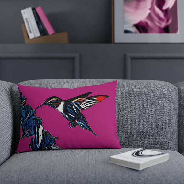 Hummingbird Blue Stick Neat Pink Cushion