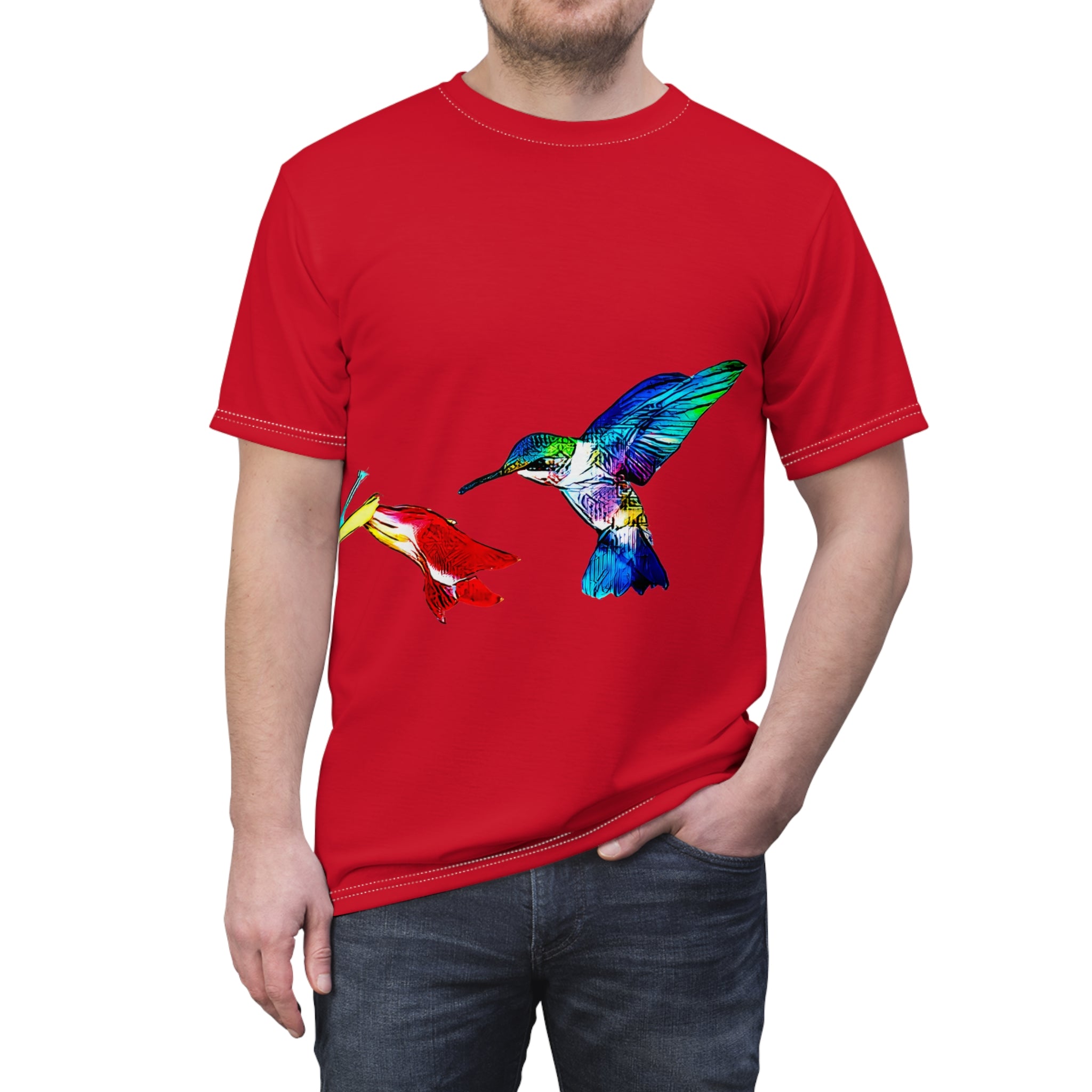 Unisex Cut & Sew Hummingbird Sweet Red Tee (AOP 1)