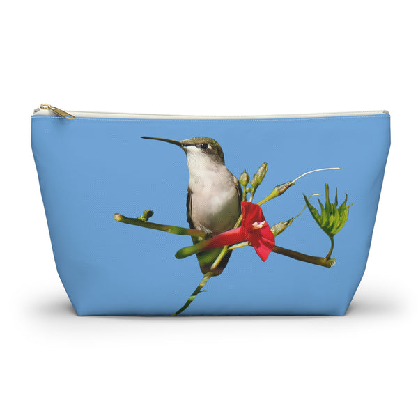 Hummingbird Red Bloom Light Blue Accessory Pouch w T-bottom