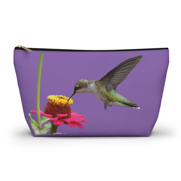 Hummingbird Zinnia Sip Day Purple Accessory Pouch w T-bottom