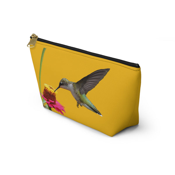 Hummingbird Zinnia Sip Yellow Accessory Pouch w T-bottom
